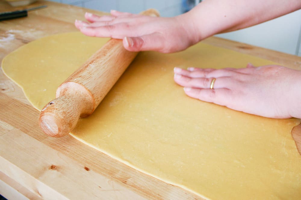 Rolling the dough.