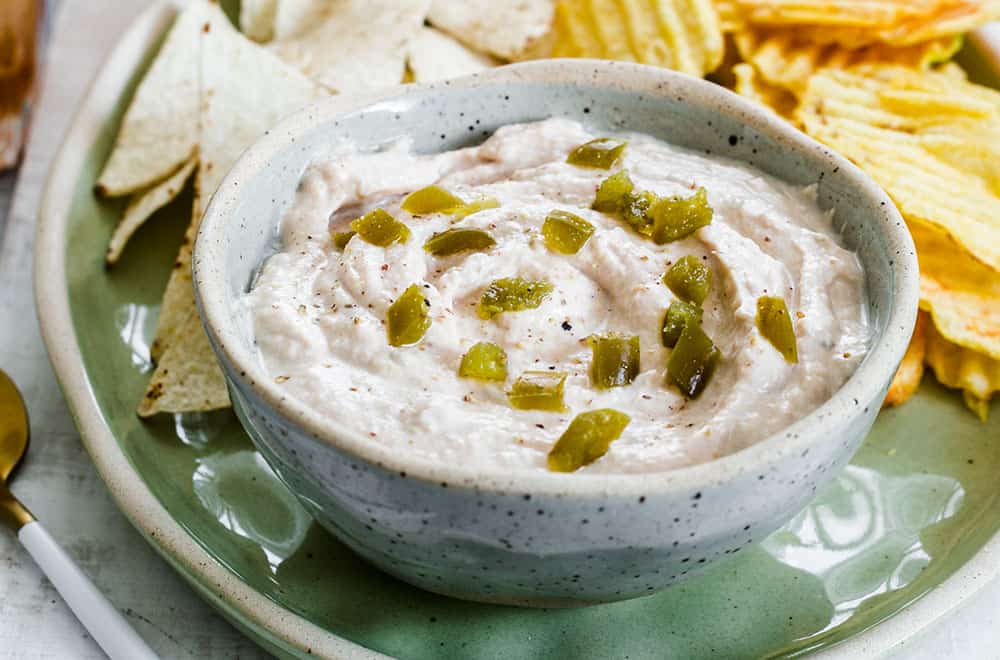 A bowl with tuna and pickled jalapeños dip.