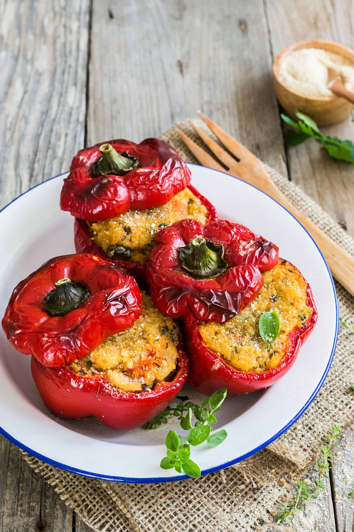 Vegetarian Italian stuffed peppers on a plate.