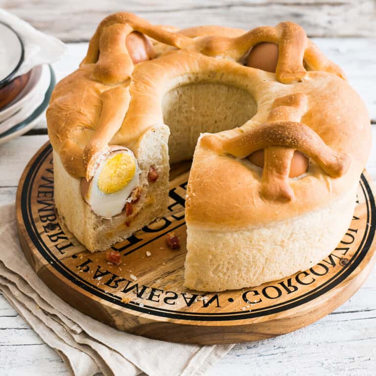 Casatiello: Traditional stuffed easter bread.