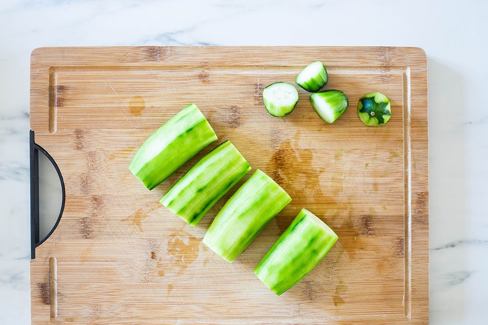 Cucumbers cut into half.