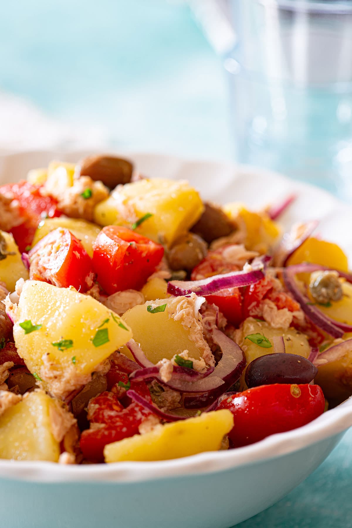 Tuna potato salad close-up.