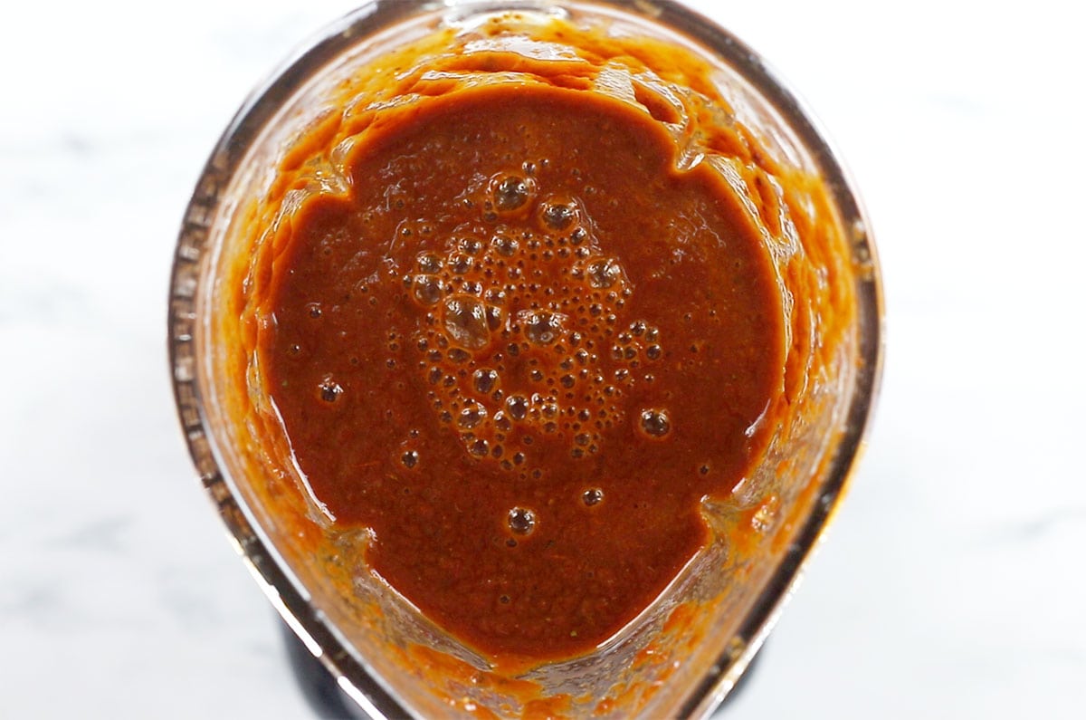 Birria adobo sauce in a blender.