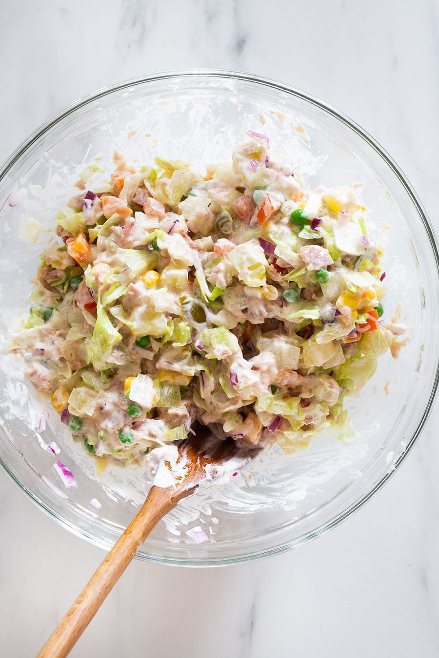 Mexican tuna salad  already made in a bowl.