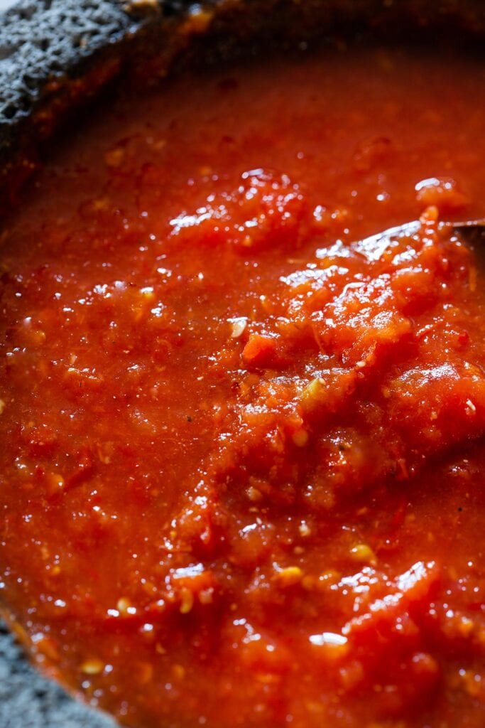Close-up of Authentic Salsa Roja Mexicana.