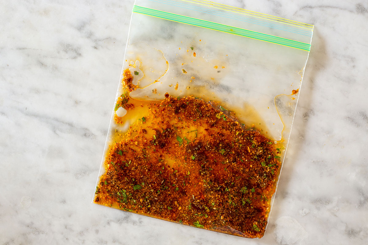 Mexican chicken marinade made in a resealable bag.