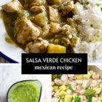 Pollo en salsa verde pin image with three photos and text overlay.