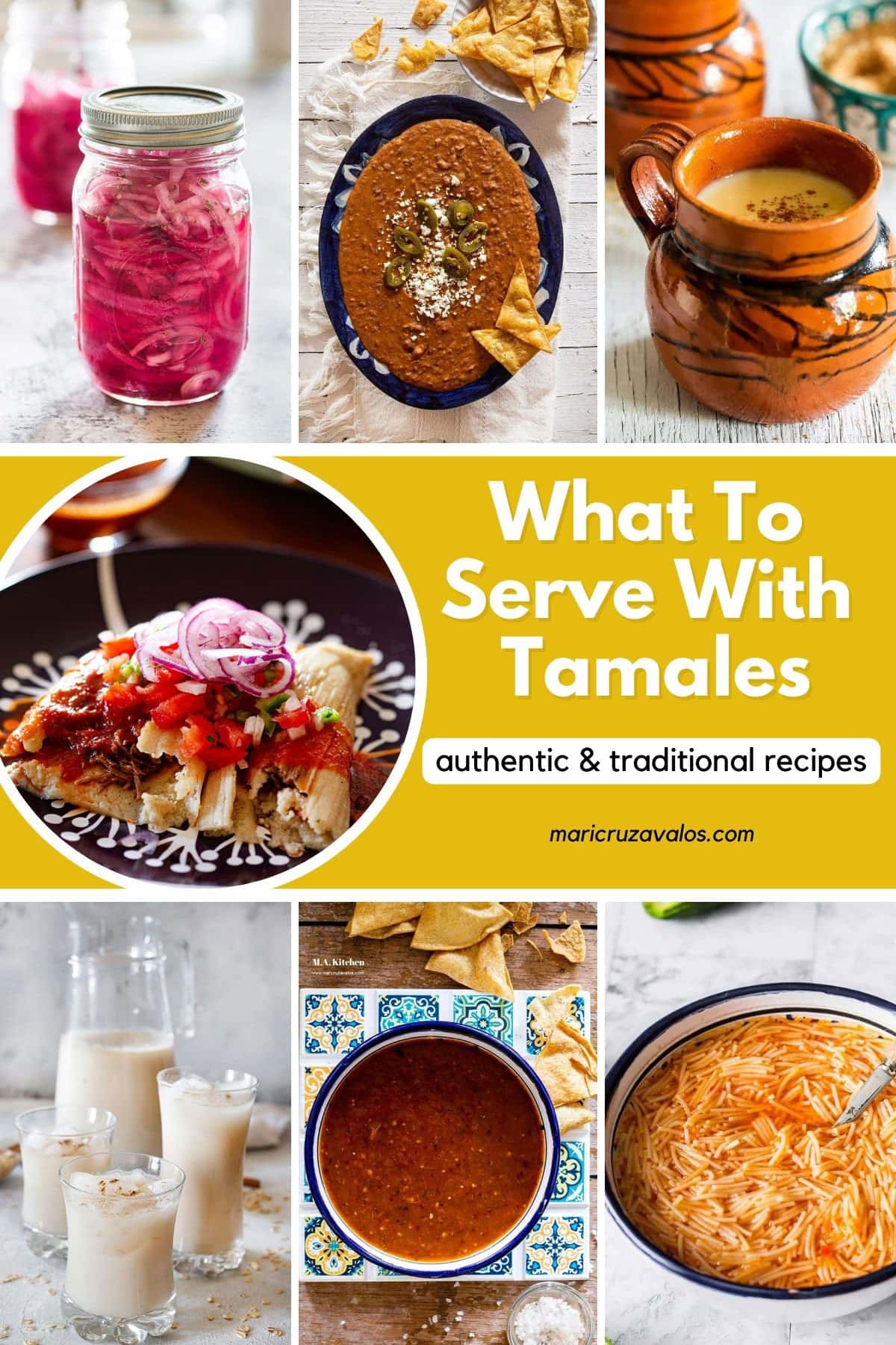 A collage with various photos of recipes for what to serve with tamales.
