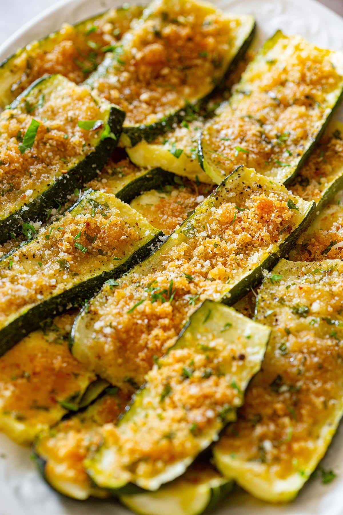 Close-up of zucchine gratinate.