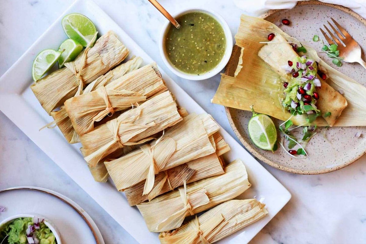 Vegan tamales on a plate.