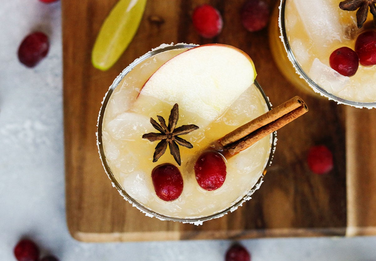Fall margarita with apple cider, cinnamon, and star anise.