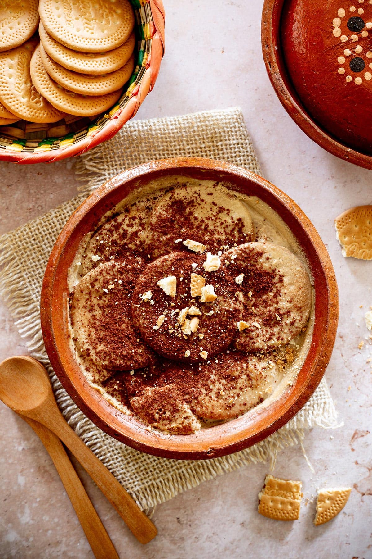 Mexican Carlota de Café dessert with some Maria cookies on the side.