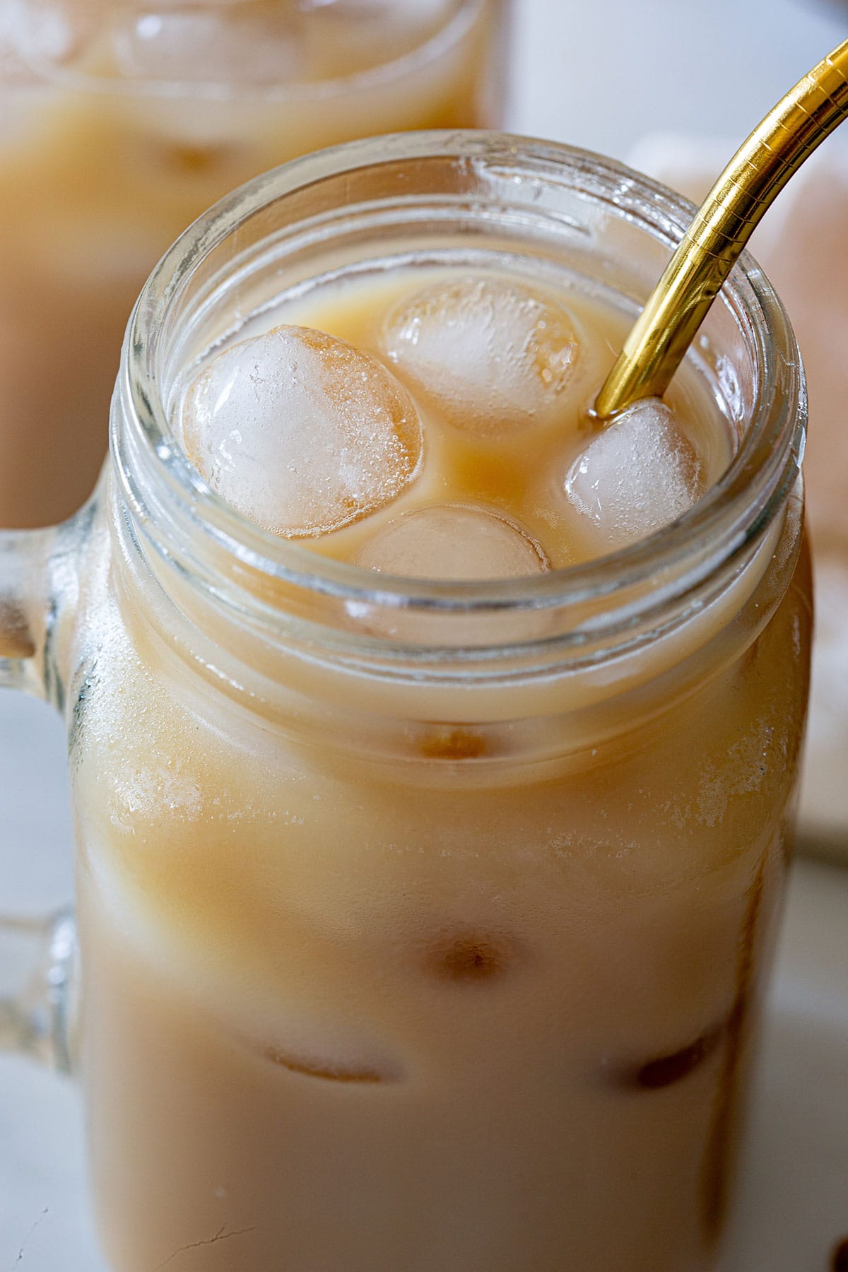 Close-up of Agua de Cafe in a glass.