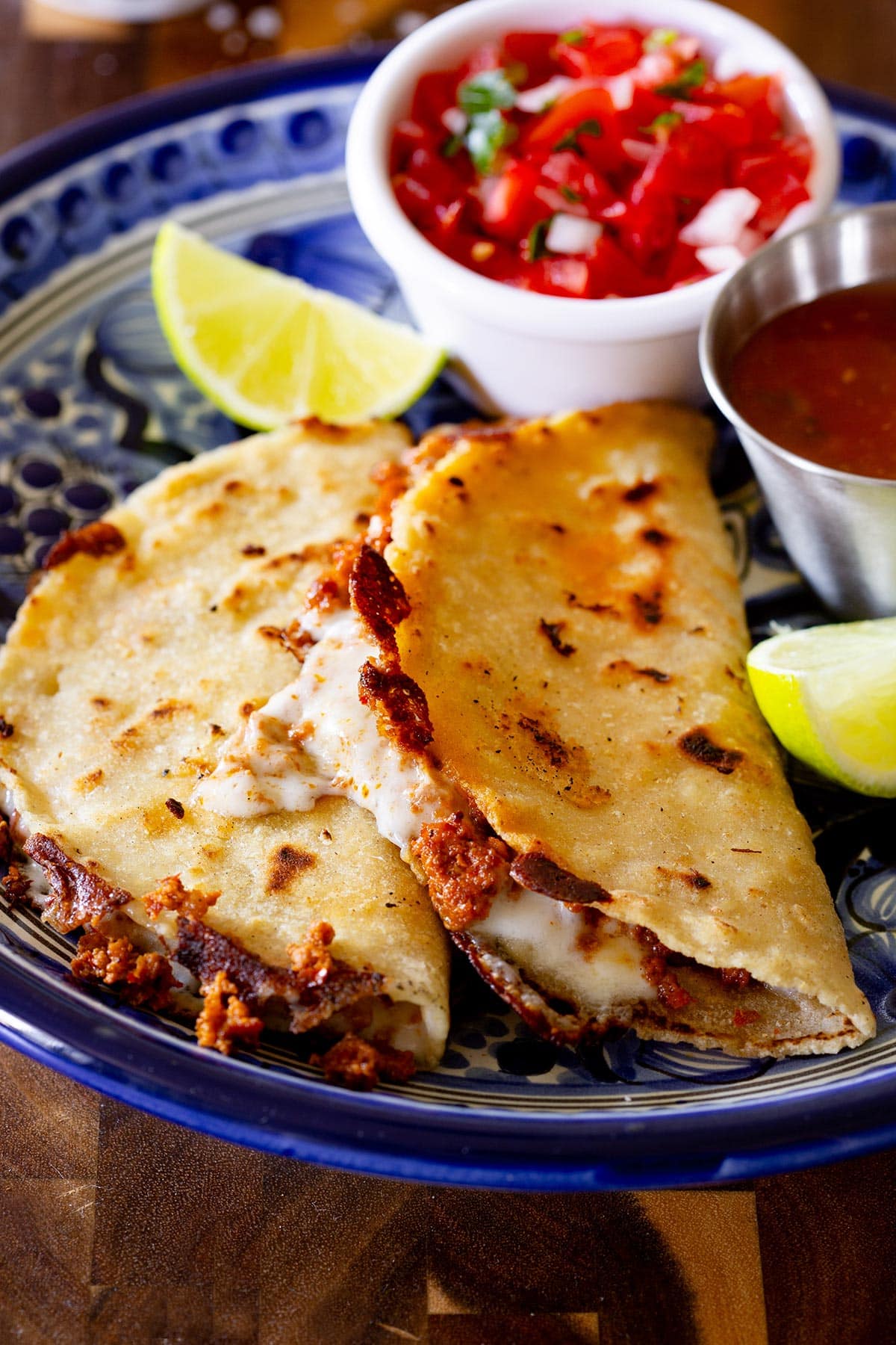 Close-up of Quesadillas de Chorizo.